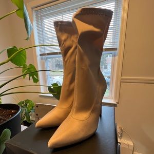 👢 FN BOOTS- Taupe Suede Mid-calf Heeled Booties- Fashion Nova